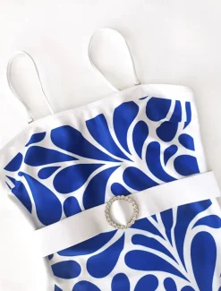 Women's Swimwear 2 Piece Monokini Swimsuit Backless Tummy Control High Waist Slim Vacation Beach Wear Floral Scoop Neck Sleeveless Long Sleeve Bathing Suits