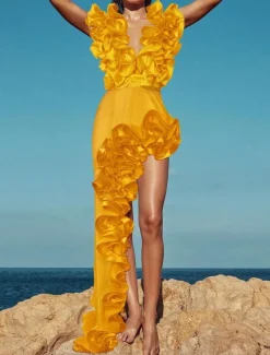 Women's Swimwear 2 Piece Monokini Swimsuit Backless Tummy Control High Waist Slim Vacation Beach Wear Solid Color Asymmetric Neck Sleeveless Bathing Suits