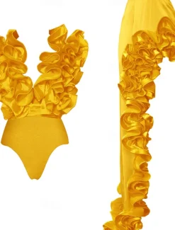 Women's Swimwear 2 Piece Monokini Swimsuit Backless Tummy Control High Waist Slim Vacation Beach Wear Solid Color Asymmetric Neck Sleeveless Bathing Suits