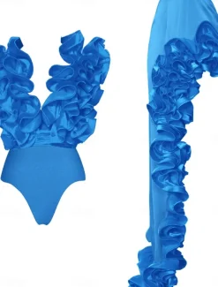 Women's Swimwear 2 Piece Monokini Swimsuit Backless Tummy Control High Waist Slim Vacation Beach Wear Solid Color Asymmetric Neck Sleeveless Bathing Suits