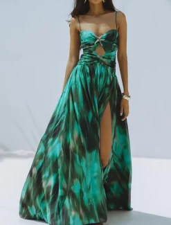 Women's Swimwear 2 Piece Monokini Skirt Swimsuit Backless Tummy Control High Waist Slim Vacation Beach Wear Ombre V Neck Sleeveless Bathing Suits