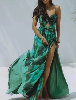 Women's Swimwear 2 Piece Monokini Skirt Swimsuit Backless Tummy Control High Waist Slim Vacation Beach Wear Ombre V Neck Sleeveless Bathing Suits