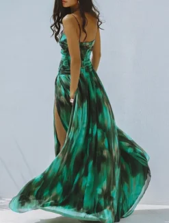 Women's Swimwear 2 Piece Monokini Skirt Swimsuit Backless Tummy Control High Waist Slim Vacation Beach Wear Ombre V Neck Sleeveless Bathing Suits