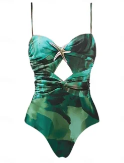 Women's Swimwear 2 Piece Monokini Skirt Swimsuit Backless Tummy Control High Waist Slim Vacation Beach Wear Ombre V Neck Sleeveless Bathing Suits