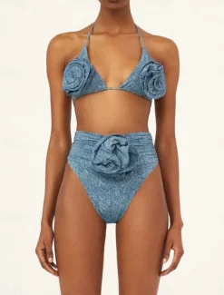 Women's Swimwear Bikini 2 Piece Skirt Swimsuit Backless Slim Vacation Beach Wear Solid Color V Neck Sleeveless Bathing Suits