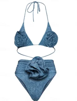 Women's Swimwear Bikini 2 Piece Skirt Swimsuit Backless Slim Vacation Beach Wear Solid Color V Neck Sleeveless Bathing Suits