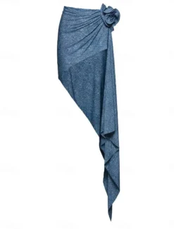 Women's Swimwear Bikini 2 Piece Skirt Swimsuit Backless Slim Vacation Beach Wear Solid Color V Neck Sleeveless Bathing Suits