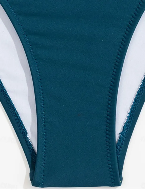 Women's Swimwear Bikini 2 Piece Cheeky Swimsuit Backless Slim Vacation Beach Wear Color Block Asymmetric Neck Sleeveless Bathing Suits