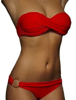 Women's Swimwear Bikini 2 Piece Cheeky Swimsuit Ruched 2 Piece Open Back Sexy Beach Wear Sexy Plain Pure Color Strapless Sleeveless Bathing Suits