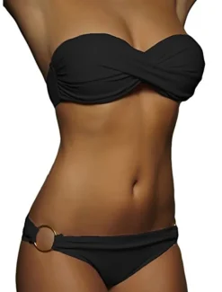 Women's Swimwear Bikini 2 Piece Cheeky Swimsuit Ruched 2 Piece Open Back Sexy Beach Wear Sexy Plain Pure Color Strapless Sleeveless Bathing Suits