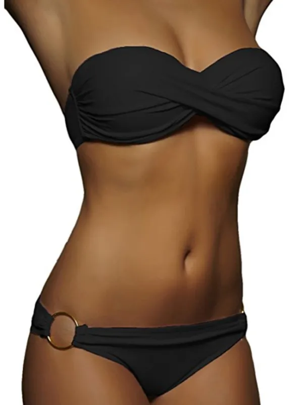 Women's Swimwear Bikini 2 Piece Cheeky Swimsuit Ruched 2 Piece Open Back Sexy Beach Wear Sexy Plain Pure Color Strapless Sleeveless Bathing Suits