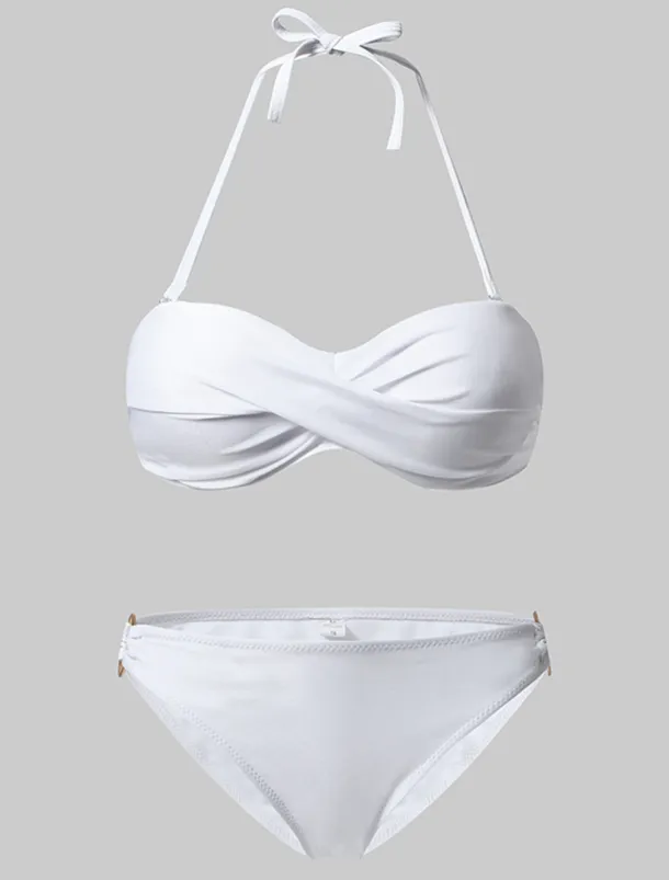 Women's Swimwear Bikini 2 Piece Cheeky Swimsuit Ruched 2 Piece Open Back Sexy Beach Wear Sexy Plain Pure Color Strapless Sleeveless Bathing Suits