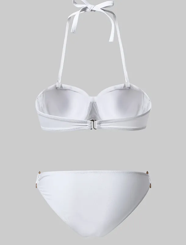 Women's Swimwear Bikini 2 Piece Cheeky Swimsuit Ruched 2 Piece Open Back Sexy Beach Wear Sexy Plain Pure Color Strapless Sleeveless Bathing Suits