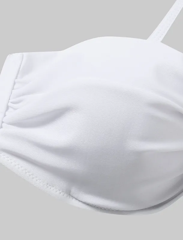 Women's Swimwear Bikini 2 Piece Cheeky Swimsuit Ruched 2 Piece Open Back Sexy Beach Wear Sexy Plain Pure Color Strapless Sleeveless Bathing Suits