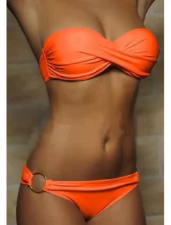 Women's Swimwear Bikini 2 Piece Cheeky Swimsuit Ruched 2 Piece Open Back Sexy Beach Wear Sexy Plain Pure Color Strapless Sleeveless Bathing Suits