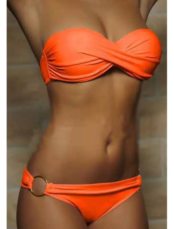 Women's Swimwear Bikini 2 Piece Cheeky Swimsuit Ruched 2 Piece Open Back Sexy Beach Wear Sexy Plain Pure Color Strapless Sleeveless Bathing Suits