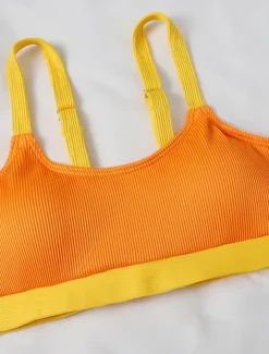 Women's Swimwear Bikini 2 Piece Cheeky Swimsuit Backless Slim Vacation Beach Wear Solid Color U Neck Sleeveless Bathing Suits