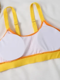 Women's Swimwear Bikini 2 Piece Cheeky Swimsuit Backless Slim Vacation Beach Wear Solid Color U Neck Sleeveless Bathing Suits