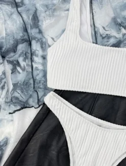 Women's Swimwear Bikini 2 Piece Thong Swimsuit Backless Slim Vacation Beach Wear Solid Color U Neck Sleeveless Bathing Suits