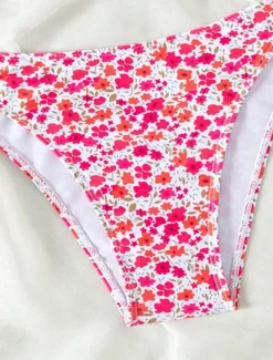 Women's Swimwear Bikini 2 Piece Cheeky Swimsuit Backless Slim Vacation Beach Wear Floral V Neck Sleeveless Bathing Suits