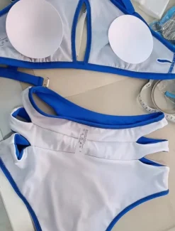 Women's Swimwear Bikini 2 Piece Briefs Swimsuit Backless Slim Vacation Beach Wear Solid Color Halter Neck Sleeveless Bathing Suits