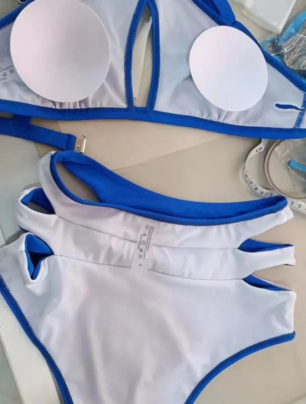 Women's Swimwear Bikini 2 Piece Briefs Swimsuit Backless Slim Vacation Beach Wear Solid Color Halter Neck Sleeveless Bathing Suits