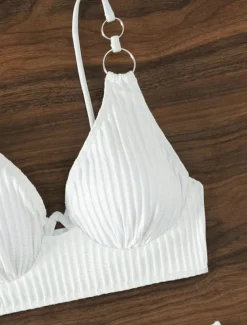 Women's Swimwear Bikini 2 Piece Cheeky Swimsuit Backless Slim Vacation Beach Wear Solid Color V Neck Sleeveless Bathing Suits