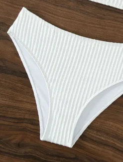 Women's Swimwear Bikini 2 Piece Cheeky Swimsuit Backless Slim Vacation Beach Wear Solid Color V Neck Sleeveless Bathing Suits