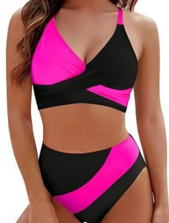 Women's Swimwear Bikini 2 Piece Briefs Swimsuit Backless Slim Vacation Beach Wear Stripe V Neck Sleeveless Bathing Suits