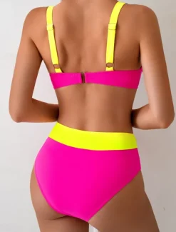 Women's Swimwear Bikini 2 Piece Cheeky Swimsuit Backless Slim Vacation Beach Wear Stripe V Neck Sleeveless Bathing Suits