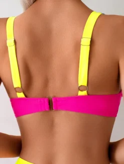Women's Swimwear Bikini 2 Piece Cheeky Swimsuit Backless Slim Vacation Beach Wear Stripe V Neck Sleeveless Bathing Suits