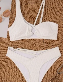 Women's Swimwear Bikini 2 Piece Cheeky Swimsuit Backless Cut Out Slim Vacation Beach Wear Solid Color Halter Neck Sleeveless Bathing Suits