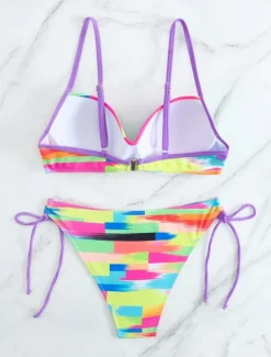 Women's Swimwear Bikini 2 Piece Cheeky Swimsuit Backless Slim Vacation Beach Wear Ombre V Neck Sleeveless Bathing Suits