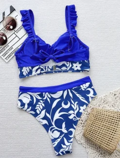 Women's Swimwear Bikini 2 Piece Cheeky Swimsuit Backless Slim Vacation Beach Wear Graphic U Neck Sleeveless Bathing Suits