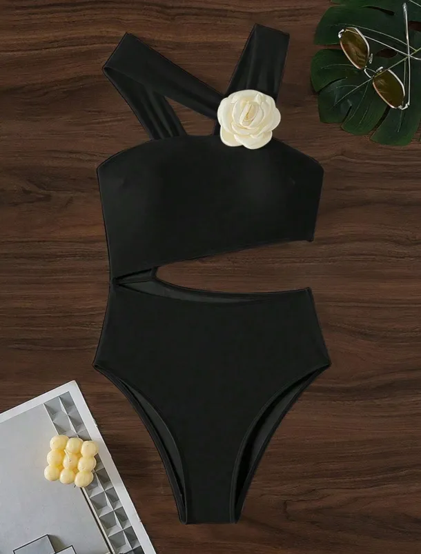 Women's Swimwear Bikini 2 Piece Briefs Swimsuit Backless Slim High Waisted Vacation Beach Wear Solid Color Asymmetric Neck Sleeveless Bathing Suits