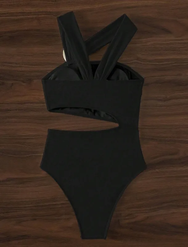 Women's Swimwear Bikini 2 Piece Briefs Swimsuit Backless Slim High Waisted Vacation Beach Wear Solid Color Asymmetric Neck Sleeveless Bathing Suits