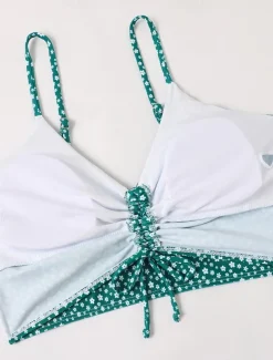 Women's Swimwear Bikini 2 Piece Boy Leg Swimsuit Backless Slim Vacation Beach Wear Floral V Neck Sleeveless Bathing Suits