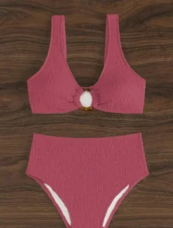 Women's Swimwear Bikini 2 Piece Briefs Swimsuit Backless Slim Vacation Beach Wear Solid Color V Neck Sleeveless Bathing Suits