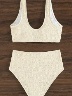 Women's Swimwear Bikini 2 Piece Briefs Swimsuit Backless Slim Vacation Beach Wear Solid Color V Neck Sleeveless Bathing Suits