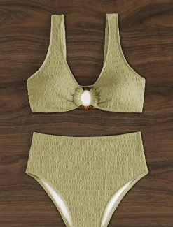 Women's Swimwear Bikini 2 Piece Briefs Swimsuit Backless Slim Vacation Beach Wear Solid Color V Neck Sleeveless Bathing Suits