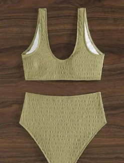 Women's Swimwear Bikini 2 Piece Briefs Swimsuit Backless Slim Vacation Beach Wear Solid Color V Neck Sleeveless Bathing Suits