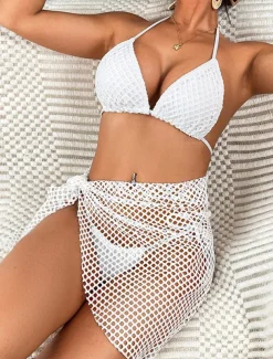 Women's Swimwear Bikini Cheeky Swimsuit Mesh Patchwork Sexy Solid Color Halter Neck Sleeveless Bathing Suits