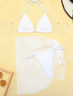 Women's Swimwear Bikini Cheeky Swimsuit Mesh Patchwork Sexy Solid Color Halter Neck Sleeveless Bathing Suits