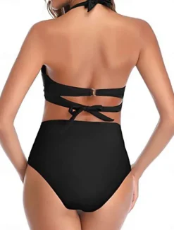 Women's Swimwear Bikini Shorts Swimsuit Halter 2 Piece Criss Cross Stylish Push Up Plain Sleeveless Bathing Suits