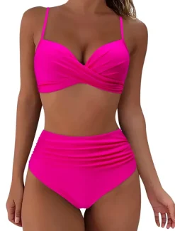 Women's Swimwear Bikini Shorts Swimsuit 2 Piece High Waisted Beach Wear Basic Plain Sleeveless Bathing Suits