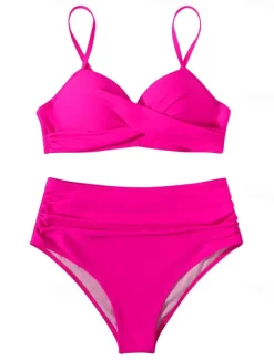 Women's Swimwear Bikini Shorts Swimsuit 2 Piece High Waisted Beach Wear Basic Plain Sleeveless Bathing Suits