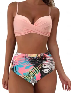 Women's Swimwear Bikini Shorts Swimsuit 2 Piece High Waisted Beach Wear Basic Plain Sleeveless Bathing Suits