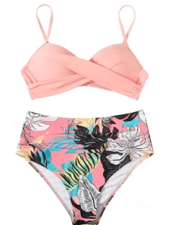 Women's Swimwear Bikini Shorts Swimsuit 2 Piece High Waisted Beach Wear Basic Plain Sleeveless Bathing Suits