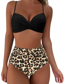 Women's Swimwear Bikini Shorts Swimsuit 2 Piece High Waisted Beach Wear Basic Plain Sleeveless Bathing Suits