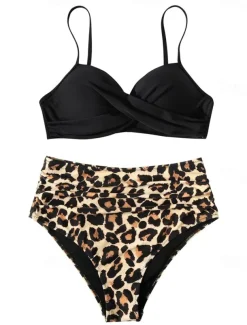 Women's Swimwear Bikini Shorts Swimsuit 2 Piece High Waisted Beach Wear Basic Plain Sleeveless Bathing Suits